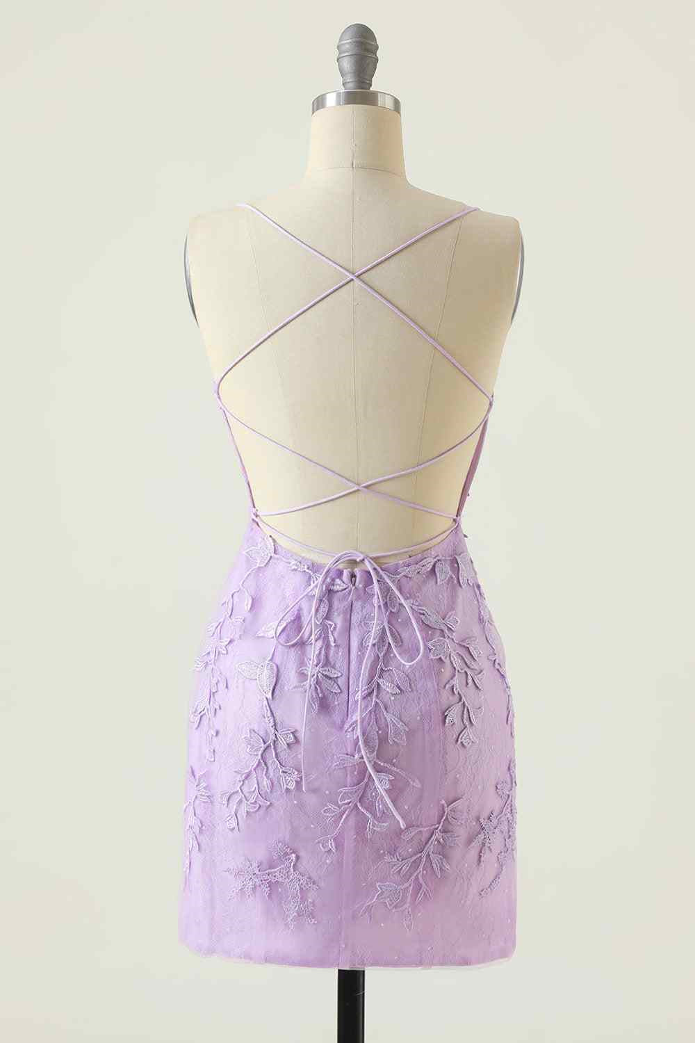 Lilac Sheath Scoop Neck Lace-up Back Applique Mini Homecoming Dress Lilac / US 8 Lilac Sheath Scoop Neck Lace-up Back Applique Mini Homecoming Dress Lilac / US 8