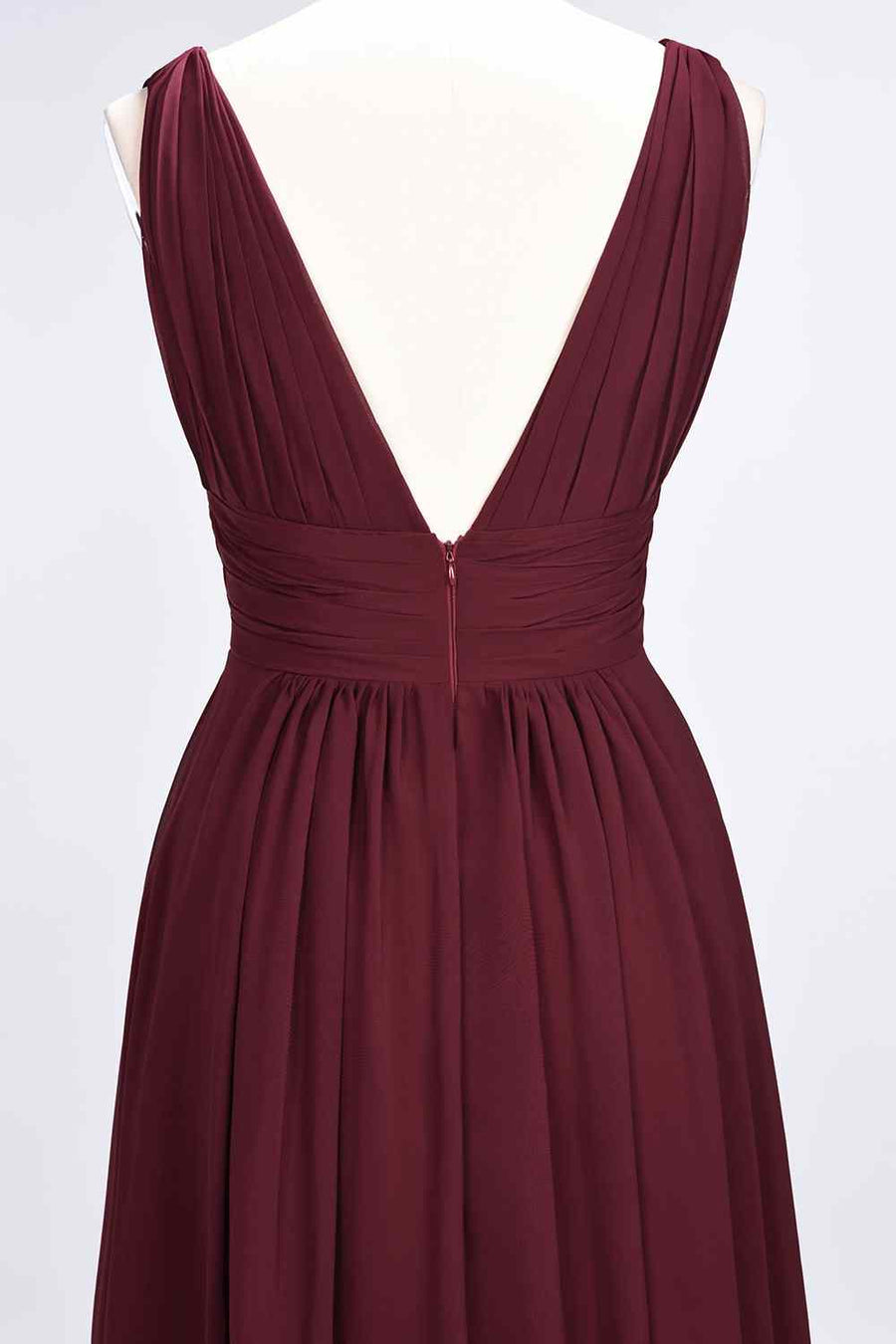 Burgundy A-Line V Neck Sleeveless Pleated Chiffon Long Bridesmaid Dress Burgundy / US 16 Burgundy A-Line V Neck Sleeveless Pleated Chiffon Long Bridesmaid Dress Burgundy / US 16