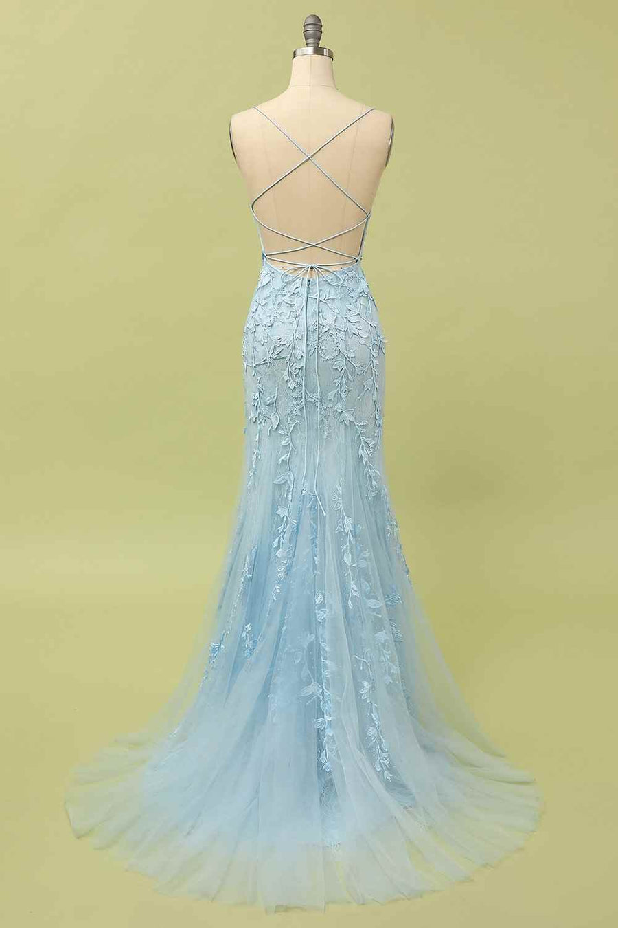 Mermaid Tulle Bateau Lace-Up Lace Appliques Prom Dress