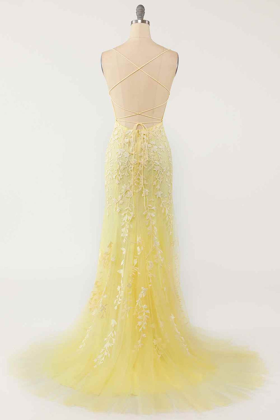 Mermaid Tulle Bateau Lace-Up Lace Appliques Prom Dress