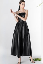 Backless PU Black Long Dress 2