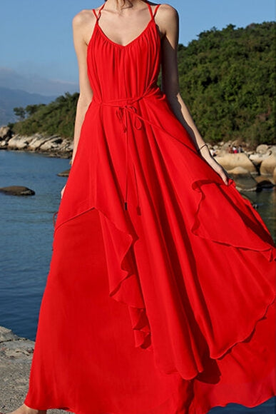 Backless Red Chiffon Maxi Dress | Joyofdress Backless Red Chiffon Maxi Dress | Joyofdress