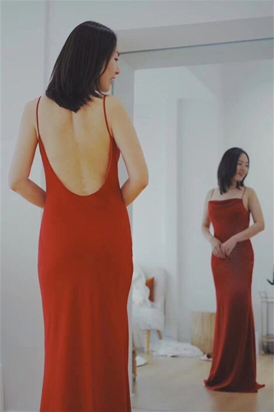 Backless Red Mermaid Evening Dress