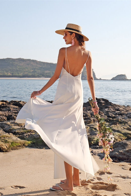 Backless White Chiffon Maxi Dress White / US 2