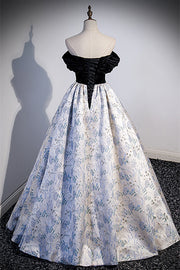 Black A-line Off-the-Shoulder Rhinestone Beaded Prints Long Formal Dress