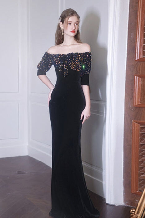 Black Velvet Long Evening Dress