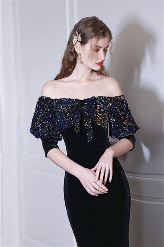 Black Velvet Long Evening Dress