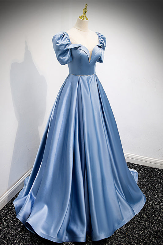 Short Sleeves Open Back Satin A-Line Party Prom Dress | Joyofdress Short Sleeves Open Back Satin A-Line Party Prom Dress | Joyofdress