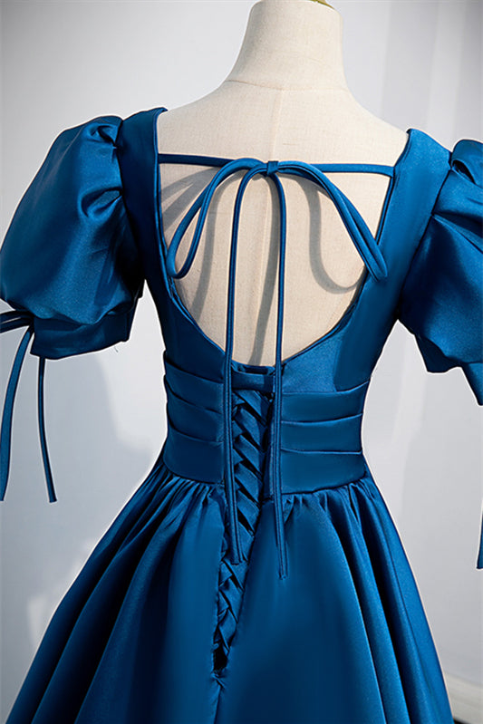 Blue V-Neck Satin Long Prom Dress, Simple A-Line Evening Dress US 14 / Blue Blue V-Neck Satin Long Prom Dress, Simple A-Line Evening Dress US 14 / Blue