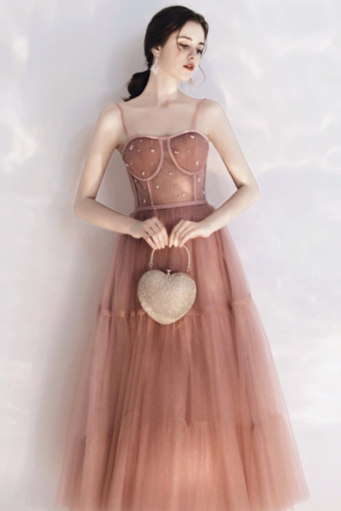 Blush Pink Tulle Tea Length Dress