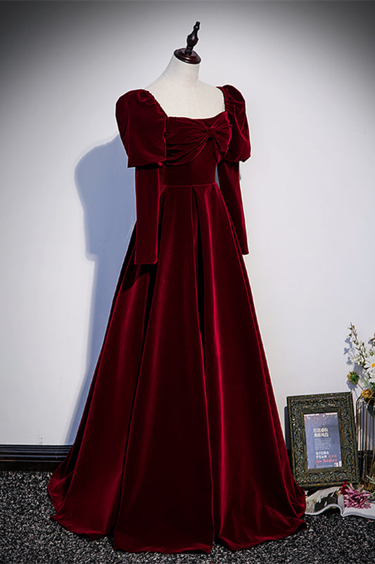 Elegant Square Long Sleeves Empire A-Line Velvet Party Prom Dress