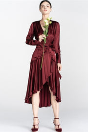 Burgundy Midi Wrap Dress