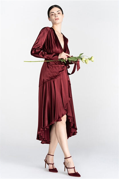 Burgundy Midi Wrap Dress