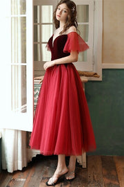 Burgundy Tea Length Party Dress