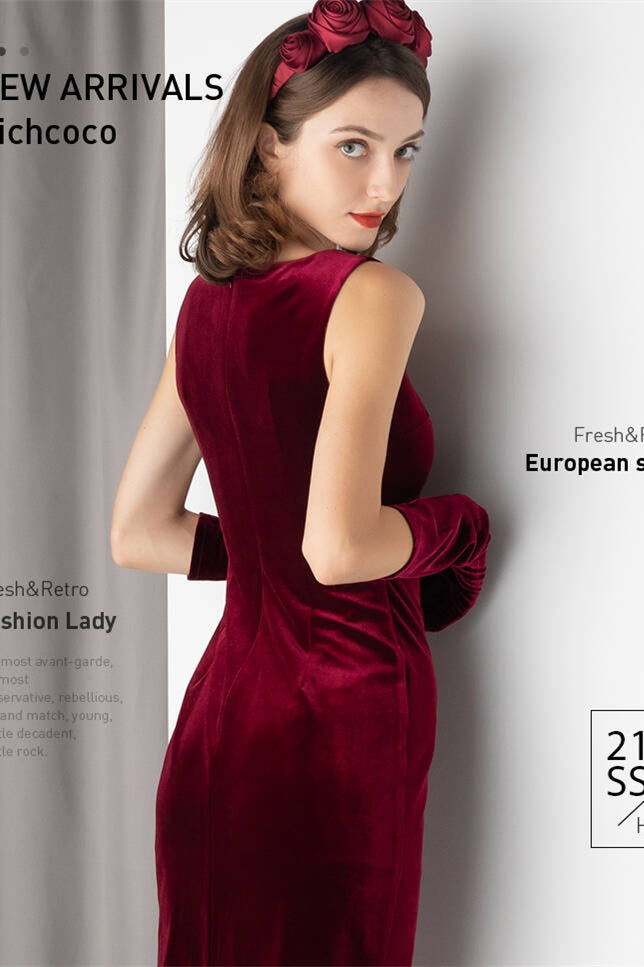 Burgundy Velvet Dress with Slit