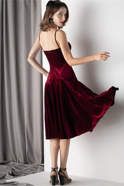 Burgundy Velvet Knee Length Dress
