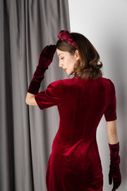 Burgundy Velvet Tight Midi Dress
