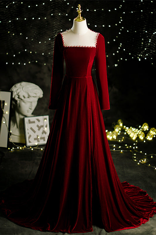 Long sleeve velvet evening on sale gown