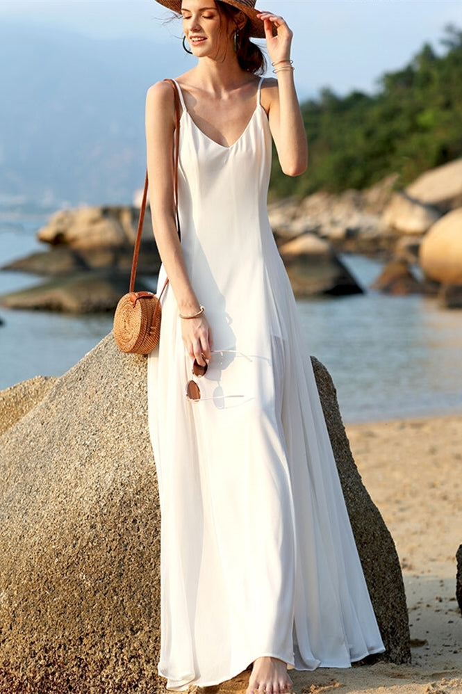 Casual White Chiffon Long Maxi Dress