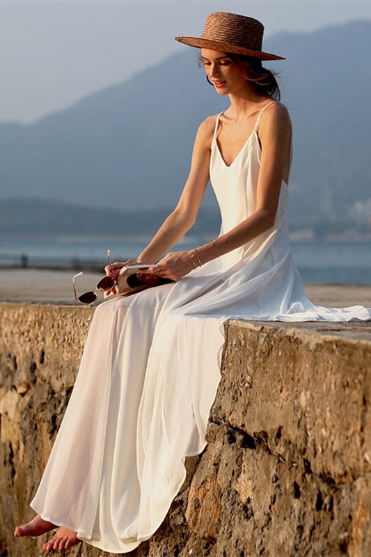 Casual White Chiffon Long Maxi Dress White / US 14
