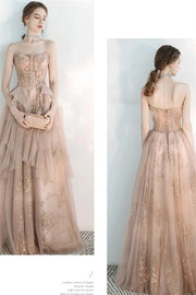 Champagne Sparkle Tulle Long Prom Dress