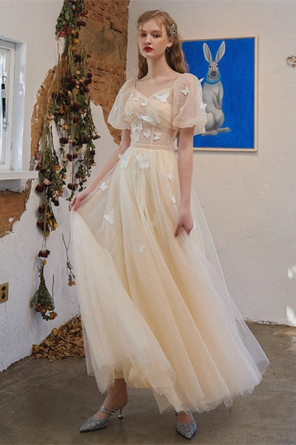 Champagne and White Butterfly Party Dress