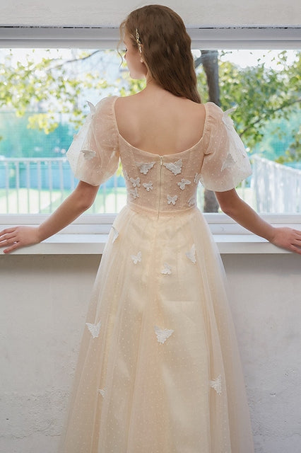 Champagne and White Butterfly Party Dress