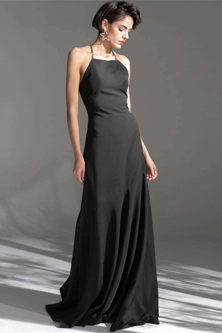 Classic Satin Open Back Black Party Prom Dress