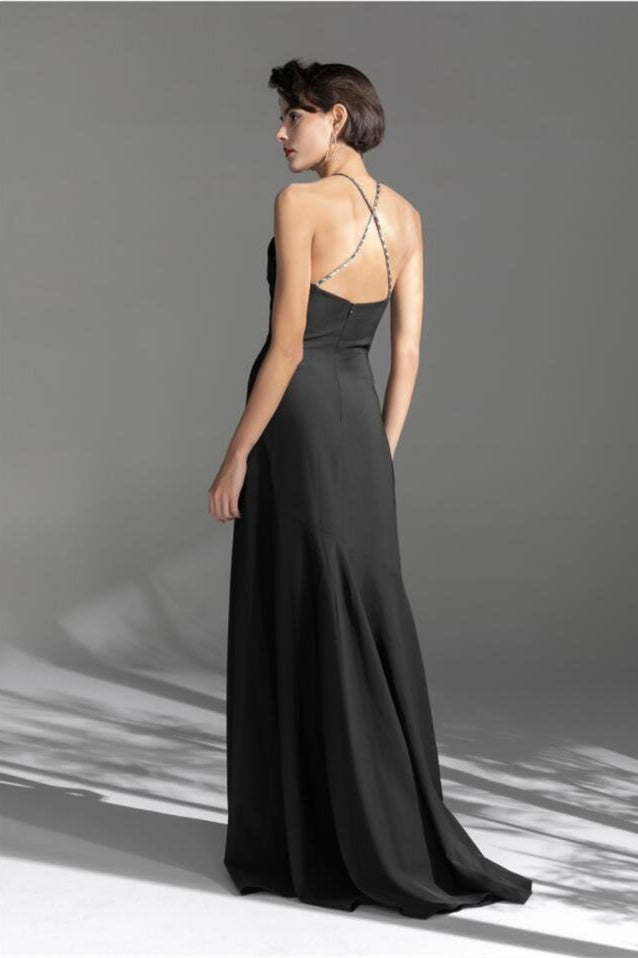 Classic Satin Open Back Black Party Prom Dress Black / US 10