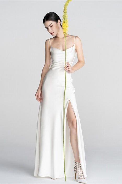 Classic White Slip Dress with Slit White / US 2 Classic White Slip Dress with Slit White / US 2