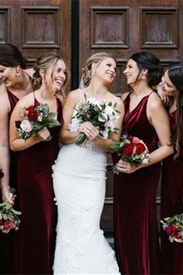 Cowl Neck Burgundy Velvet Long Dress
