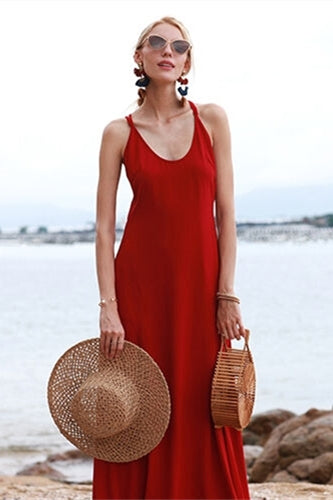 Cross Back Red Chiffon Maxi Dress