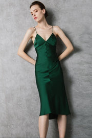 dark green slip dress Dark Green Midi Slip Dress Dark Green / US 2
