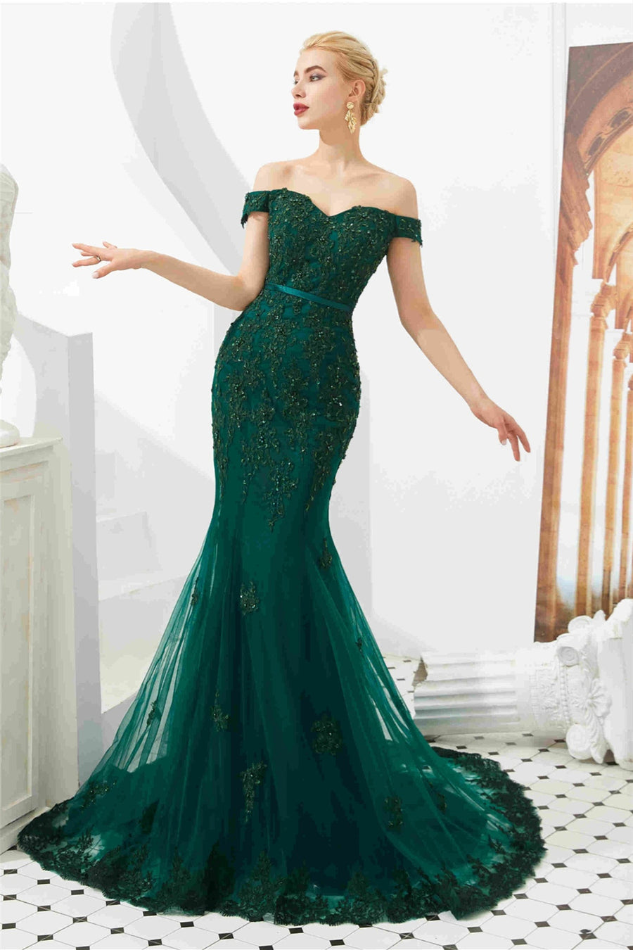 Mermaid Off-Shoulder Empire Lace Party Prom Dress | Joyofdress Mermaid Off-Shoulder Empire Lace Party Prom Dress | Joyofdress