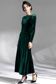 Dark Green Velvet Dress with Long Sleeves Dark Green / US 16 Dark Green Velvet Dress with Long Sleeves Dark Green / US 16