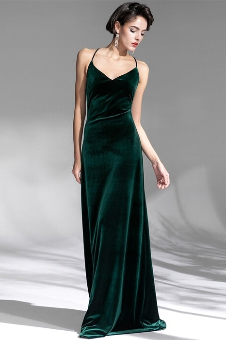 V-Neck Spaghetti Straps Velvet Backless Party Prom Dress Dark Green / US 14 V-Neck Spaghetti Straps Velvet Backless Party Prom Dress Dark Green / US 14