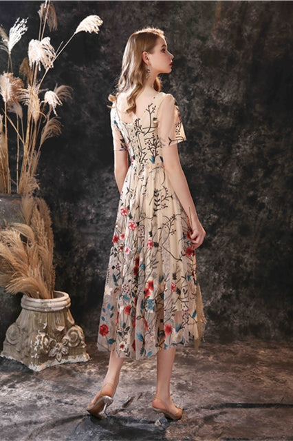 Floral Embroidered Dress with Short Sleeves