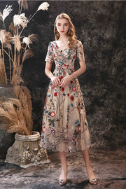 Floral Embroidered Dress with Short Sleeves