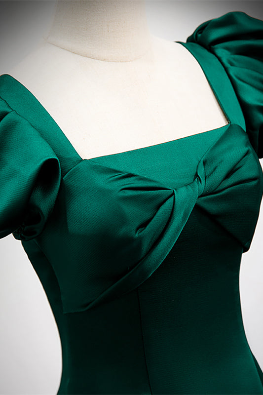 Square Short Sleeves A-Line Satin Party Prom Dress Hunter Green / US 4 Square Short Sleeves A-Line Satin Party Prom Dress Hunter Green / US 4