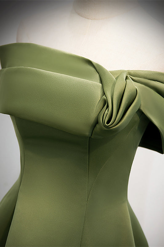 Casual Satin A-Line Off-Shoulder Green Party Evening Dress