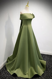 Green Off-the-Shoulder Rose-Shaped Pleated Long Formal Dress