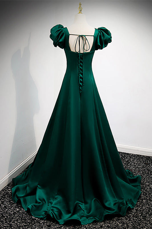 Square Short Sleeves A-Line Satin Party Prom Dress Hunter Green / US 4 Square Short Sleeves A-Line Satin Party Prom Dress Hunter Green / US 4
