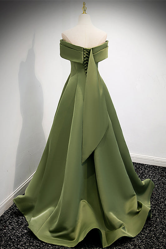 Casual Satin A-Line Off-Shoulder Green Party Evening Dress | Joyofdress Casual Satin A-Line Off-Shoulder Green Party Evening Dress | Joyofdress