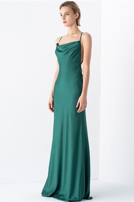 Green Cowl Neck Mermaid Satin Slip Long Dress