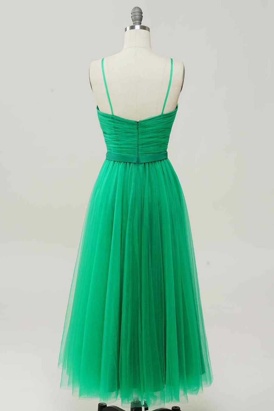 Green A-line Sweetheart Neck Tulle Pleated Knee Length Prom Dress