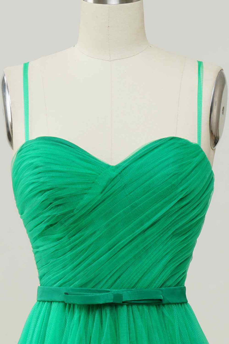 Green A-line Sweetheart Neck Tulle Pleated Knee Length Prom Dress