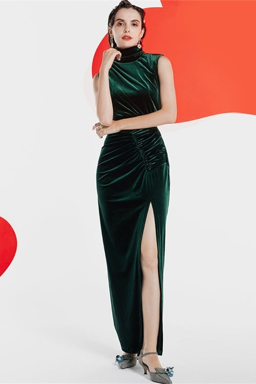 High Neck Dark Green Velvet Fitted Party Prom Dress | Joyofdress High Neck Dark Green Velvet Fitted Party Prom Dress | Joyofdress