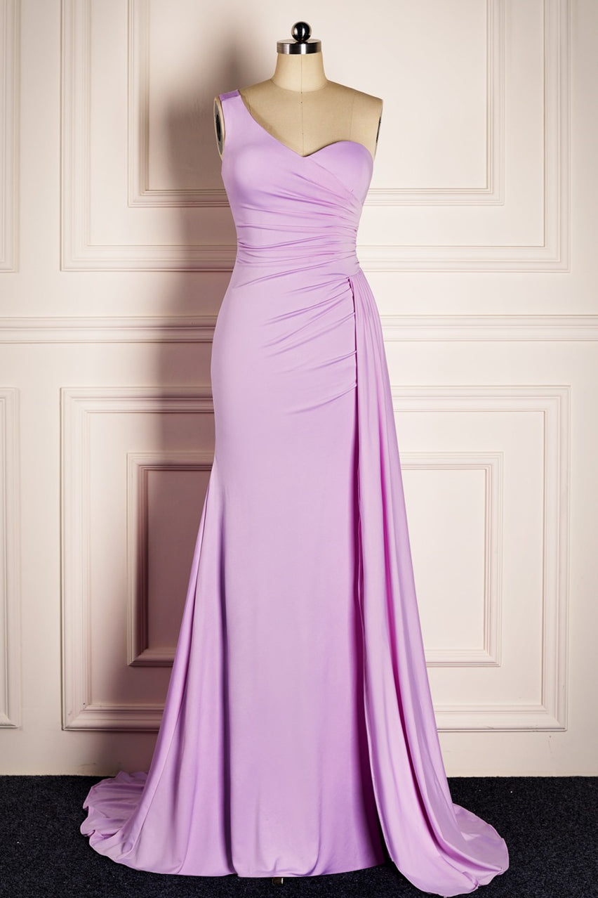 Lilac Mermaid Single Strap Satin Long Bridesmaid Dress Lilac / US 2