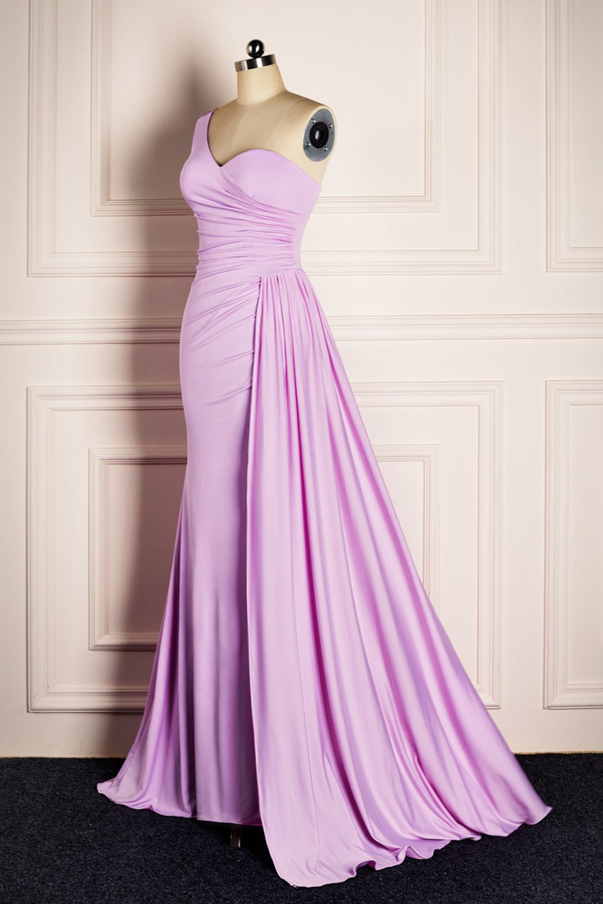 Lilac Mermaid Single Strap Satin Long Bridesmaid Dress Lilac / US 2