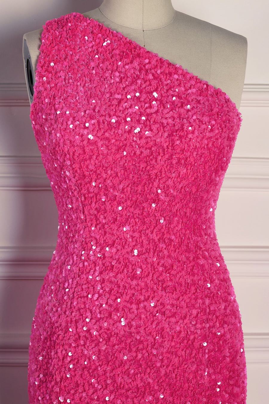 Fuchsia Mermaid One Shoulder Sparkly Long Formal Dress